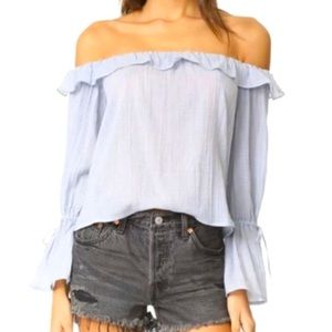 CLUB MONACO Cailean Ruffle Off The Shoulder Cropped Top Bell Sleeves Small
